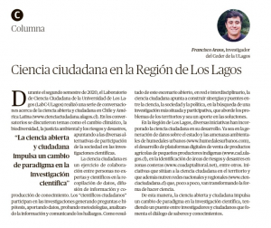 Columna en diario &quot;El LLanquihue&quot; de Puerto Montt sobre Ciencia Ciudadana